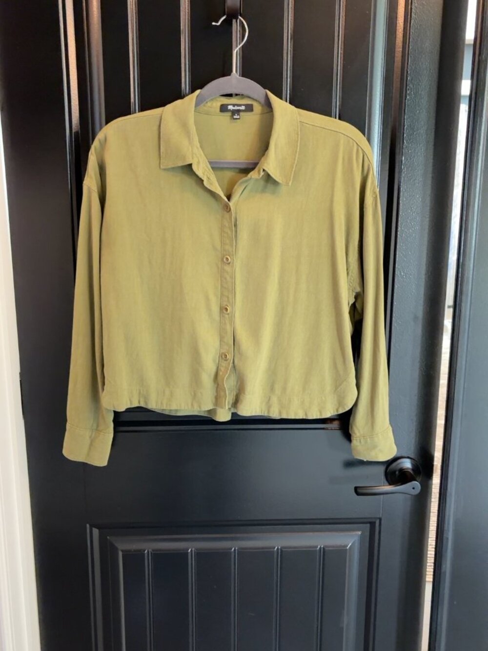 Madewell Olive Green Relaxed Cropped Button-Down Shirt - Size S